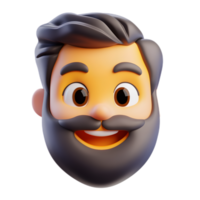 Friendly 3D Rendered Cartoon Man with Beard Emoji Portrait on White Background png