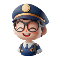 Cheerful Pilot Emoji Character in 3D Rendering on White Background png