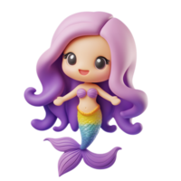 Cheerful Mermaid Emoji Character 3D Render Isolated on White Background png