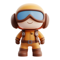 Cheerful Pilot Emoji Figure in 3D Render Isolated on White Background png