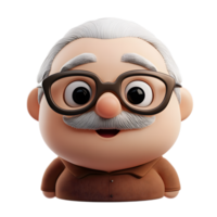 Cheerful Elderly 3D Cartoon Emoji Man with Glasses and Mustache on White Background png