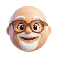 Cheerful Elderly Man 3D Render Smiling Bald Grandfather Avatar with Glasses png