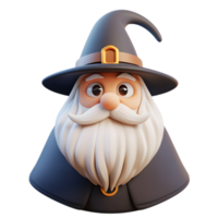 Cheerful Wizard Emoji with Conical Hat and Beard in 3D Render on White Background png