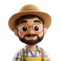 Friendly Farmer Emoji Character in 3D Rendering on White Background png
