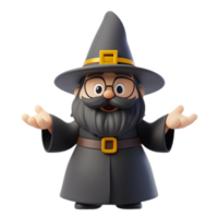 Mischievous Wizard Emoji Animated 3D of a Bearded Sorcerer Character in a Pointed Hat on White Background png