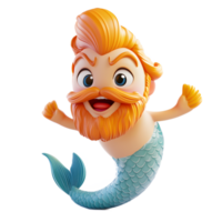 Playful Merman Emoji Character in 3D Render on White Background png