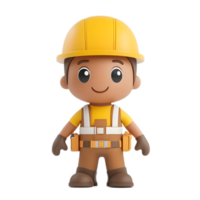 Smiling 3D Rendered Construction Worker Emoji Figure Isolated on White Background png