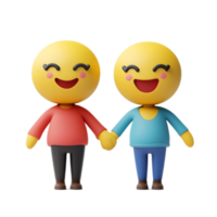 Smiling Emoji Figures Holding Hands in 3D Render png