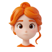 Stylized Expressive Emoji with Orange Hair on White Background png