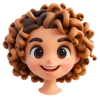 Stylized 3D Render of a Cheerful Curly Haired Emoji Like Female Character on White Background png