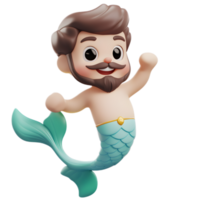 Smiling Merman Emoji Character 3D Render Isolated on White Background png