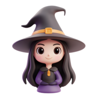Whimsical Witch Emoji Character Rendered in 3D on Isolated White Background png