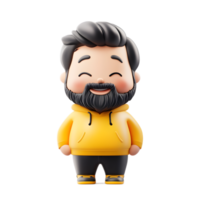 Smiling Cartoon Man with Beard and Yellow Shirt Emoji on White Background png