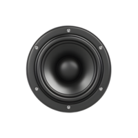 Black Minimalist 3D Rendered Low Volume Speaker on White Background png