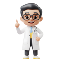 Cheerful Male Scientist Character in 3D Render with Thumbs Up Gesture on White Background png