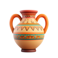 Decorative Terracotta Amphora Vase with Colorful Abstract Patterns in Isolated Background png