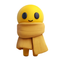 Cute Smiling Emoji Toy Wearing Cozy Yellow Scarf in Studio 3D Render png