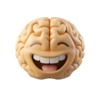 Happy 3D Rendered Brain Emoji with Joyful Expression on White Background png