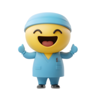 Cheerful 3D Rendered Surgeon Emoji Character in Blue Uniform Giving Thumbs Up png