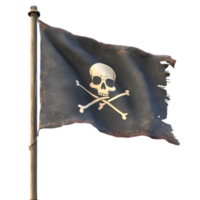 Iconic Pirate Flag with Skull and Crossbones Displayed on Stormy Seas Background png