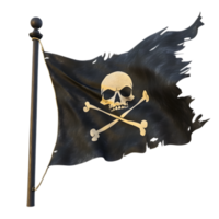 Menacing Pirate Flag with Skull and Crossbones Waving Ominously on White Background png