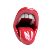 Isolated 3D Rendering of Tongue Emoji with Expressive Red Lips and Open Mouth on White Background png