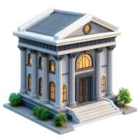 Majestic Classical Bank Building Facade with Columns and Dome on White Background png
