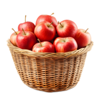Basket of Freshly Harvested Crisp Red Apples in a Rustic Wicker Container png