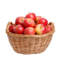 Basket of Fresh and Vibrant Red Apples in Wicker Container on White Background png