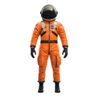 Astronaut in Vibrant Orange Spacesuit Floating in Futuristic Environment png