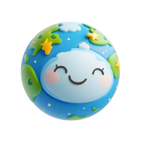 Cheerful Kawaii Earth Globe Character Floating in Whimsical Outer Space Environment png