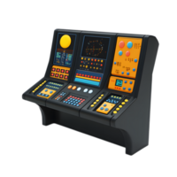 Futuristic Command Console with Advanced Digital Displays and Controls png