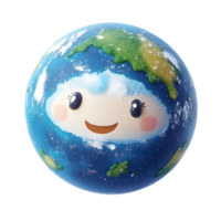 Cheerful and Adorable Earth Globe Depicting a Smiling Cartoon Style Representation of the Planet png