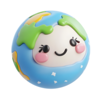 Cute Smiling Cartoon Globe Character with Kawaii Facial Features Representing Friendly and Playful Earth from Space png