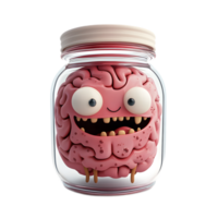 Kawaii Floating Alien Brain in a Jar with Colorful Cartoon Style Design png