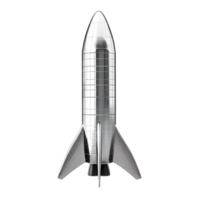 Streamlined Futuristic Rocket Spacecraft Taking Off from Launch Pad in Cosmic Atmosphere png