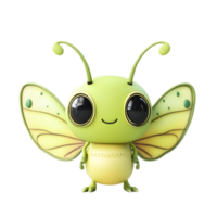 Whimsical Kawaii Insectoid Alien Creature with Vibrant Green Wings and Cheerful Facial Expression png