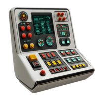 Sleek and Futuristic Mission Control Console with Intricate Interface and Advanced Monitoring Systems png