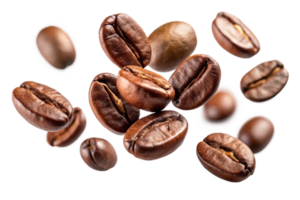 Roasted Coffee Beans Falling in Air Closeup View of Aromatic Beans png