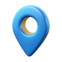 3D Render of a Glossy Blue Map Pointer Location Icon with a Yellow Inner Circle png