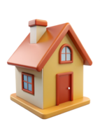 A charming 3Drendered cartoon house model with orange roof and yellow walls png