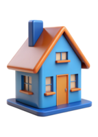 A charming 3D model of a small blue house with an orange roof and chimney png