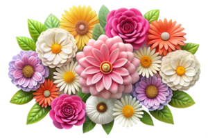 Vibrant 3D Render of a Colorful Flower Bouquet with Various Blooms png