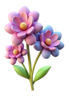Three dimensional render of a charming bouquet of cartoon flowers with pastel colors png