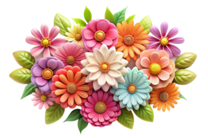 Vibrant 3D Render of Colorful Flower Bouquet png
