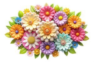 3D Render of a Colorful Flower Bouquet with Lush Green Leaves png