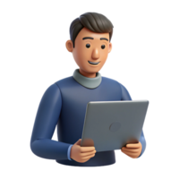 3D Render of a Smiling Man Using a Tablet Computer Device png