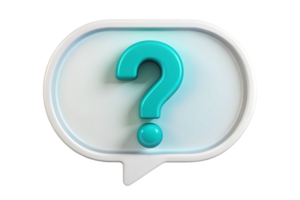 3D Render of a Teal Question Mark in a White Speech Bubble png