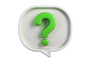 3D Render of a Green Question Mark in a White Speech Bubble on Black Background png