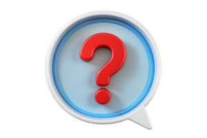 3D Render of a Red Question Mark in a Blue and White Speech Bubble png